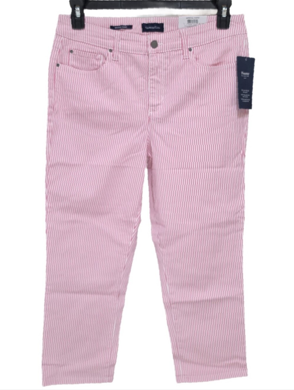 Charter Club Tummy Slimming Mid-Rise Striped Bristol Capri Pants Peony Pink 12
